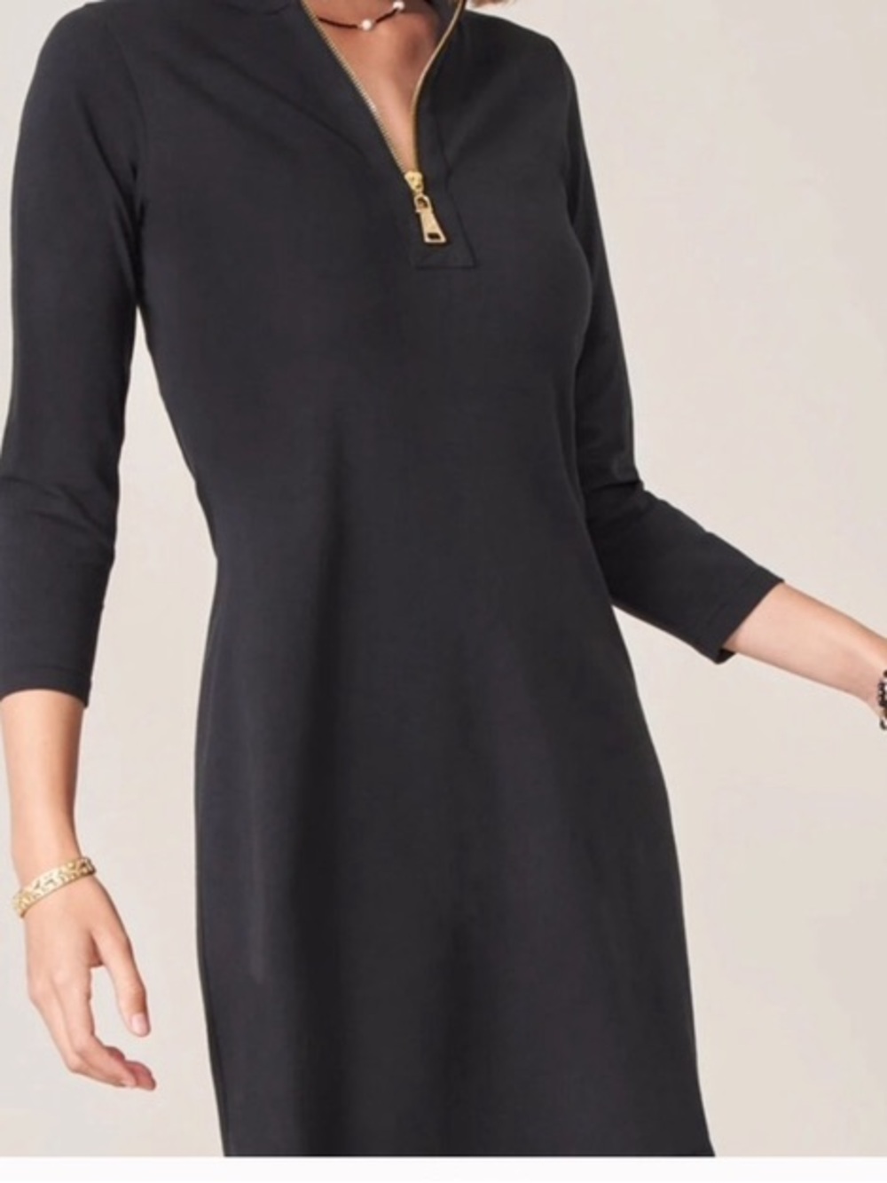 Spartina 449 Nora Black Half‑Zip Long Sleeve Performance Dress with Gold Zip L